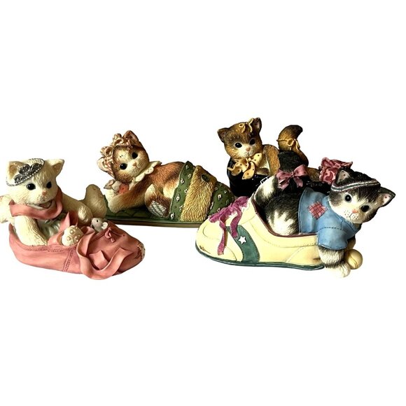 Enesco Priscilla Hillman Calico Kittens & Shoes Vintage Set of Four Figurines - Picture 1 of 12